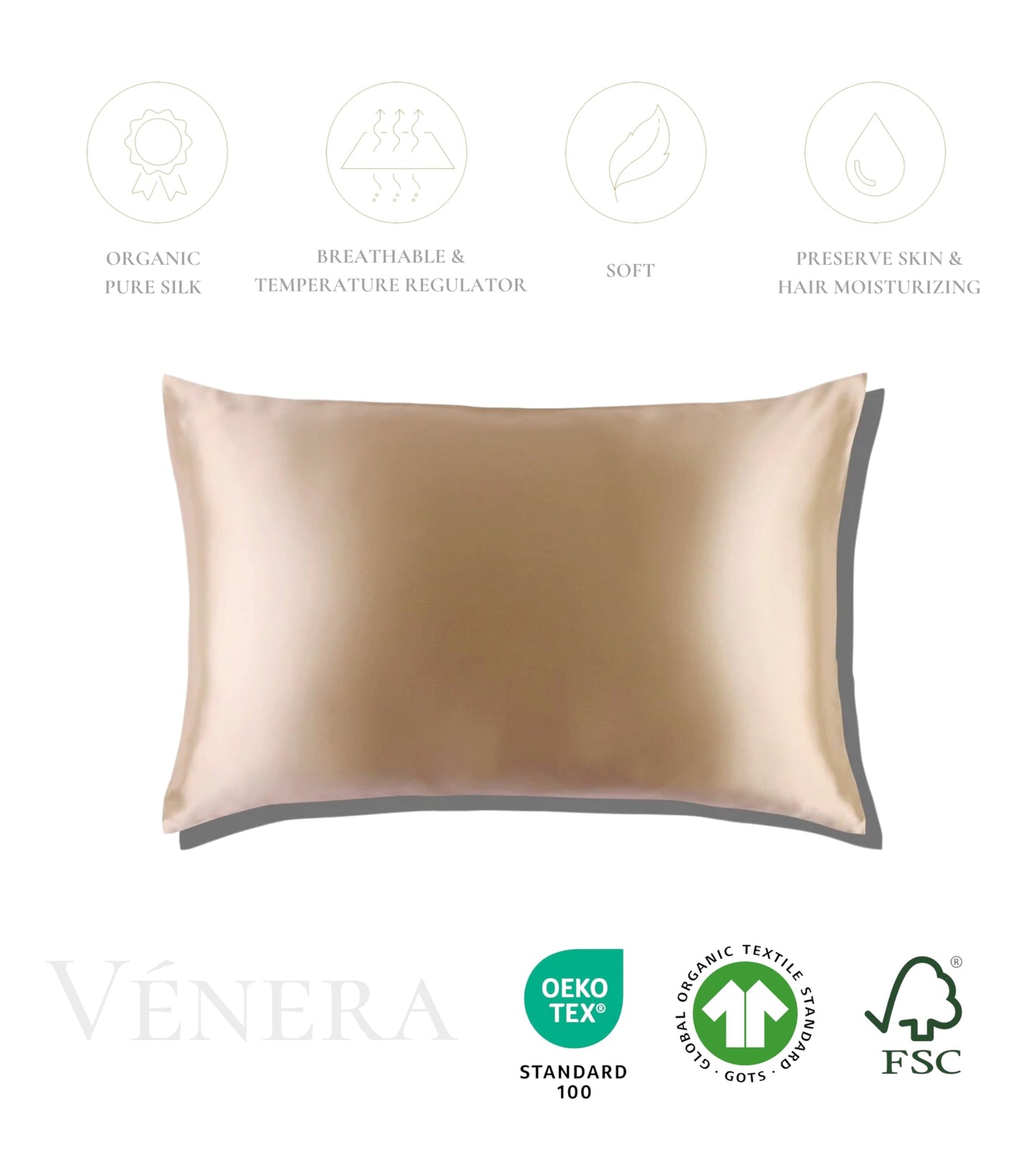 100% Pure 22 Momme Mulberry Silk Pillowcase - Envelope Closure Silk Pillow Case