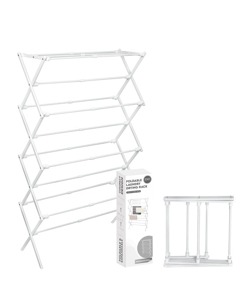 ZOES HOMEWARE 4-Tier Clothes Drying Rack, 4ft High Foldable Drying Rack Clothing for Indoor & Outdoor, Portable Collapsible Laundry Dryer for Laundry Room and Apartment, White 29" L x 49" H x 11.5" W
