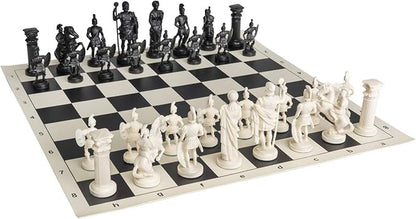 Roman Chess Set - Vinyl Chess Board Black/White- Size 173 + Roman Chess Pieces 375 Black/White