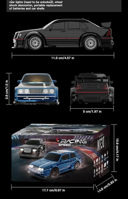 KF30 1/43 Mini RC Drift Car 2.4G Full-Proportional 4WD RC Racing Car Model with LED Lights and Gyro RTR (Blue)