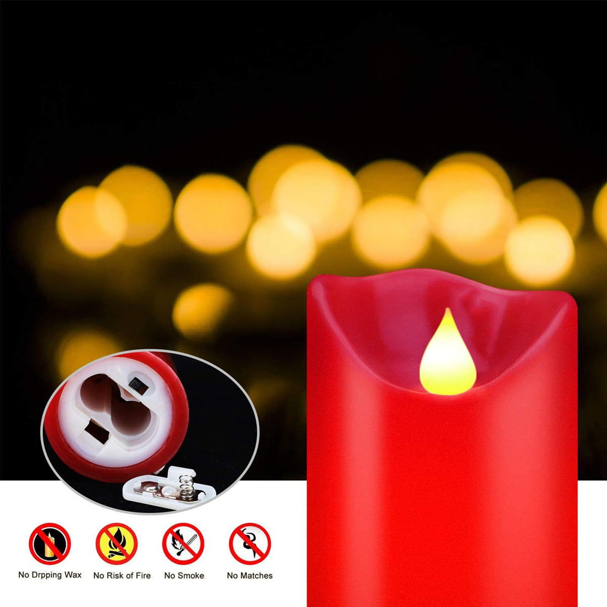 YIWER Flameless Candles Set of 3, Φ3.15 xH 4"/5"/6" Real Wax Not Plastic Pillars Include Realistic Dancing LED Flames and 10-Key Remote Control with 2/4/6/8-hours Timer Function,300+ Hours (3×1, Red)