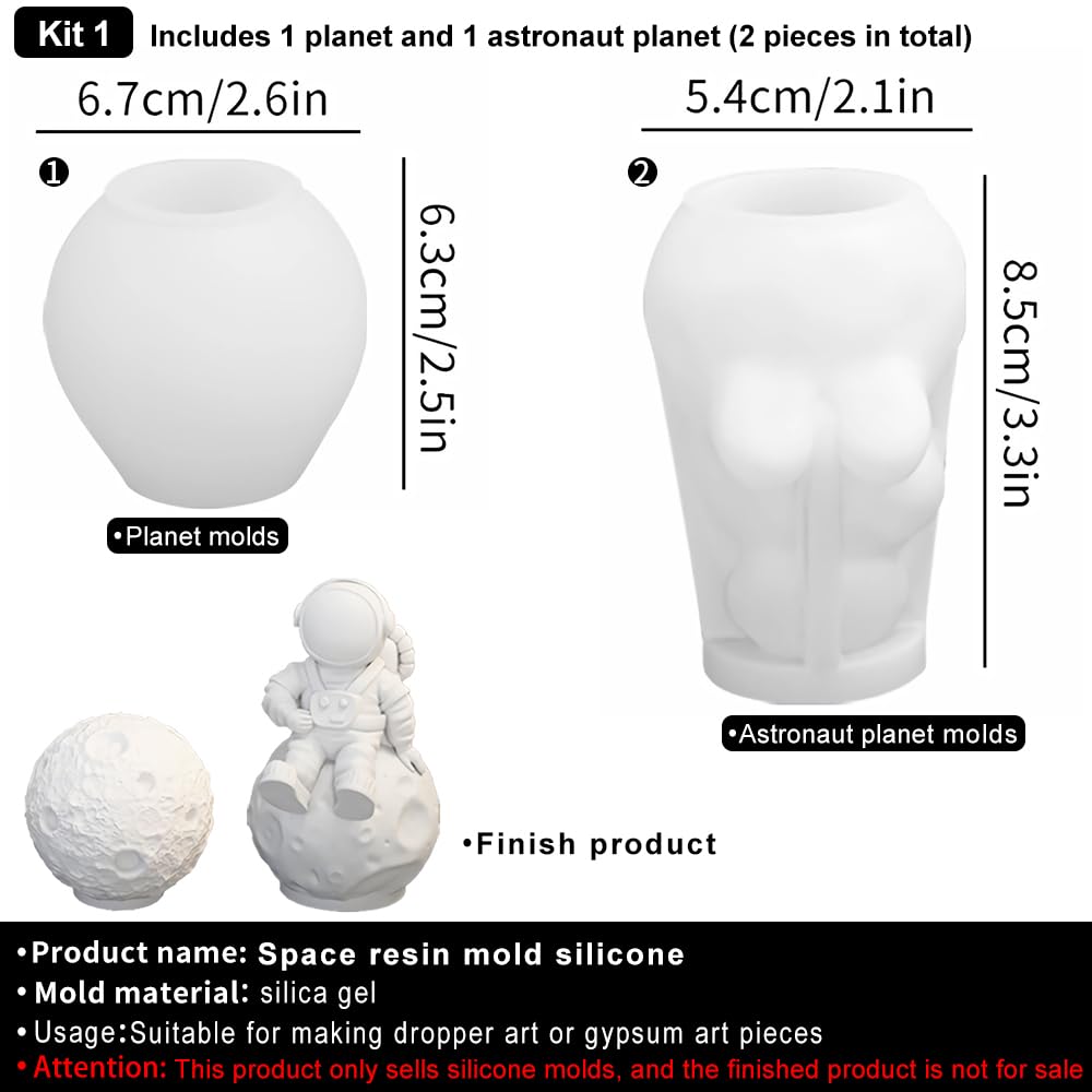 Space Planet Resin Molds Silicone，【2-Piece Set】 Epoxy Resin Space Astronaut Silicone molds,3D Resin Spaceballs Molds, Small Rocket Silicone Model, Space Rabbit DIY Gift Sets for Teens (【Kit 1】)