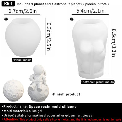 Space Planet Resin Molds Silicone，【2-Piece Set】 Epoxy Resin Space Astronaut Silicone molds,3D Resin Spaceballs Molds, Small Rocket Silicone Model, Space Rabbit DIY Gift Sets for Teens (【Kit 1】)