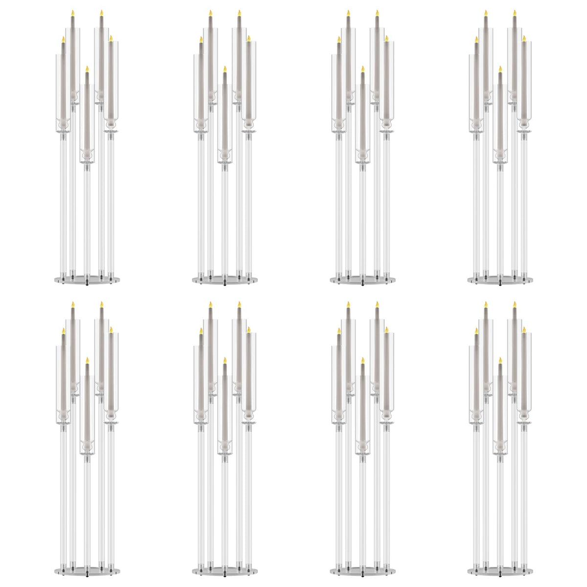 4 Pack Acrylic Candelabra Centerpieces, 5 Arm Clear Candlestick Holder with Acrylic Shade, 3 Height Adjustable Taper Candle Holder for LED Candles (Diameter ≤0.86”), Wedding Table Decoration 8pcs