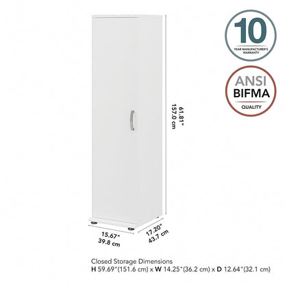 Bush Business Furniture Universal Tall Narrow Storage Cabinet with Door and Shelves in White