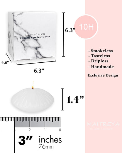 MAITREYA White Large Floating Candles 3 Inch,Unscented Classic for Weddings,Parties,Special Occasions and Home Decorations,Set of 12