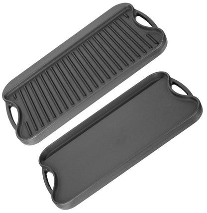 PETKAO Large Cast Iron Griddle Insert, Skillet, Oblong Grilling Pan for Stovetop,Pre-Seasoned Stovetop Griddle Gas Stove Grill Plate Oven, 17" x 10" Reversible Pancake Pan for Weber,Charbroil etc.,1PC