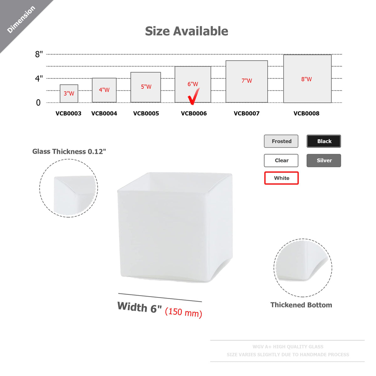 WGV Cube Glass Vase Bulk, Candle Holder, 6"x6"x6", White Elegant Floral Accent Container Planter Terrarium Wedding Ceremony Event Home Decor, 6 Pieces, VCB0006WT