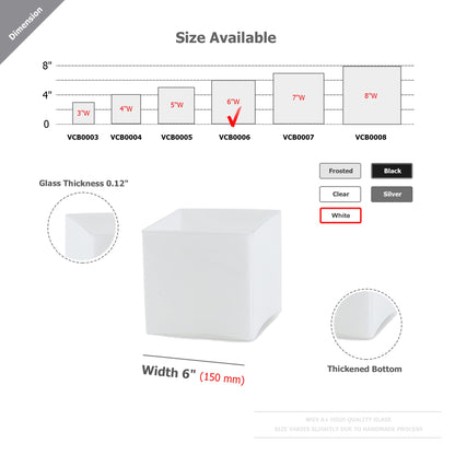 WGV Cube Glass Vase Bulk, Candle Holder, 6"x6"x6", White Elegant Floral Accent Container Planter Terrarium Wedding Ceremony Event Home Decor, 6 Pieces, VCB0006WT