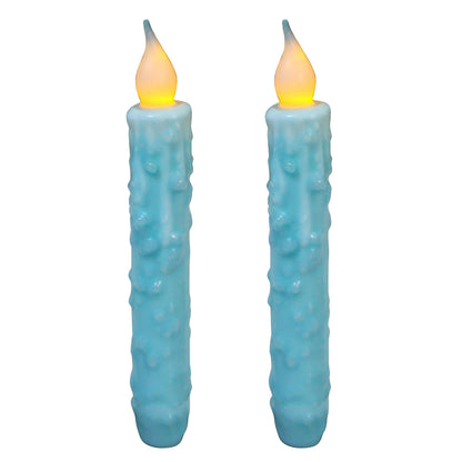 CVHOMEDECO. Real Wax Hand Dipped Battery Operated LED Timer Taper Candles Rustic Primitive Flameless Lights Decor, 6-3/4 Inch, Teal, 2 PCS in a Package