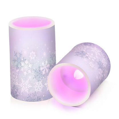 ALAZA Silver Winter Abstract Snowflakes Christmas Flickering Flameless Candles Battery Operated with Remote Timer,Tea Light Candles LED Pillar Votive Candles Set of 2 for Outdoor Indoor Decorations