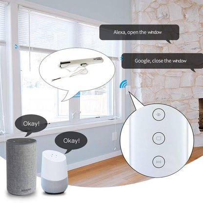 Olideauto Intelligent Smart AC Motor Automatic Window Opener with Wired US Standard WiFi Push Panel Phone App Control,Compatible for Alexa&Google Assistance Aluminum Alloy
