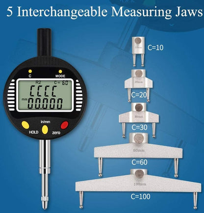 AICEYI Digital Inner and Outer Radius Measuring Instrument with 10mm/20mm/30mm/60mm/100mm Replaceable Measuring Claws,Black Radius Range: 5-700mm (0.2-27.5in”), Linear Range: 0-12.7mm (0-0.5in”)