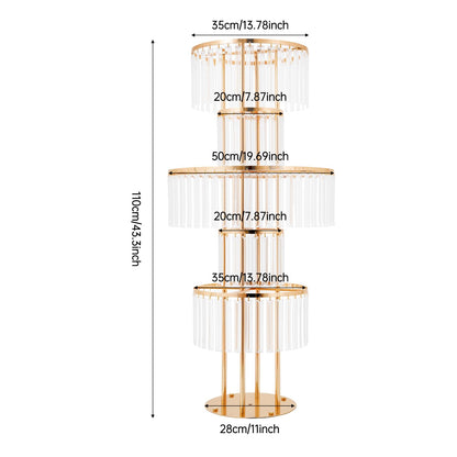 2 PCS Crystal Vases for Centerpieces, 43.3 in Tall Metal Pedestal Stands with Hanging Crystals for Table Chandelier Centerpiece, 5 Tiers Flower Stand for Wedding Reception Party (Gold, Round Base)