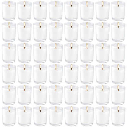 YOROXRG 48 Pack White Unscented Clear Glass Filled Votive Candles. Hand Poured Wax Candle Ideal Gifts for Home Décor Parties Weddings Holidays and Meditation (White)