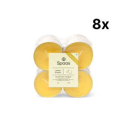 Spaas 8 x 8 Citronella Maxi Tealights, ± 10 Hours, Light Yellow, Lemon Breeze