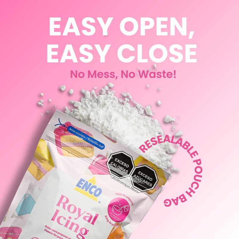 ENCO White Royal Icing Mix, Vanilla Flavor – Easy to Use, Just Add Water, Smooth & Glossy Finish, Fast Drying, Versatile for Cookie Decorating (1.1 lb / 500g)