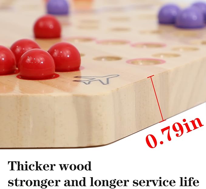HOROW Wahoo Board Game Wooden Original Board Game Classic 2 Side Painted Fast Track Game for 4 Player and 6 Player with 30 Marbles6 Dices for Family Game Night(6largeLog)