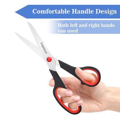 Scissors Set of 6-Pack, 8" Scissors All Purpose Comfort-Grip Handles, Sharp Scissor for Office Home School Craft Sewing Fabric Supplies, High/Middle School Student Teacher, Right/Left Hand