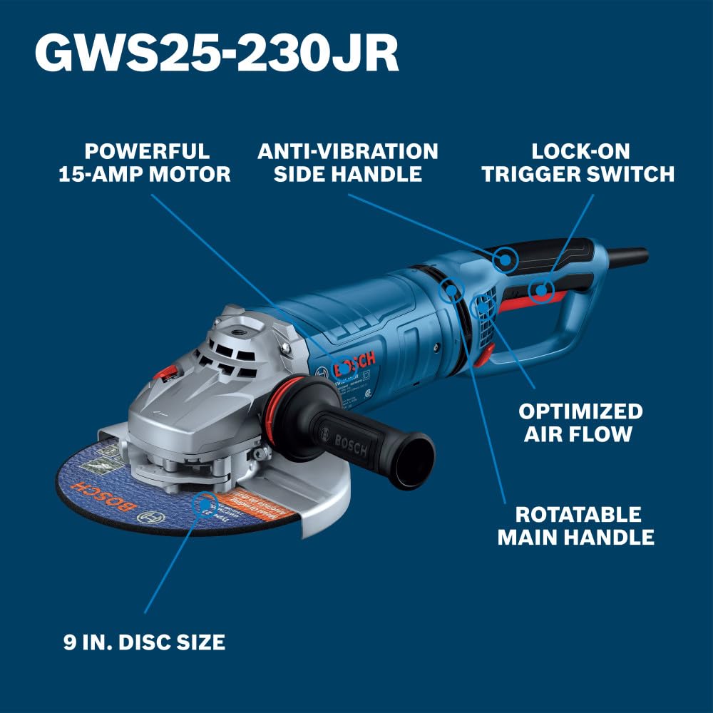 Bosch GWS25-230JR 9 In. Large Angle Grinder – 15 Amp
