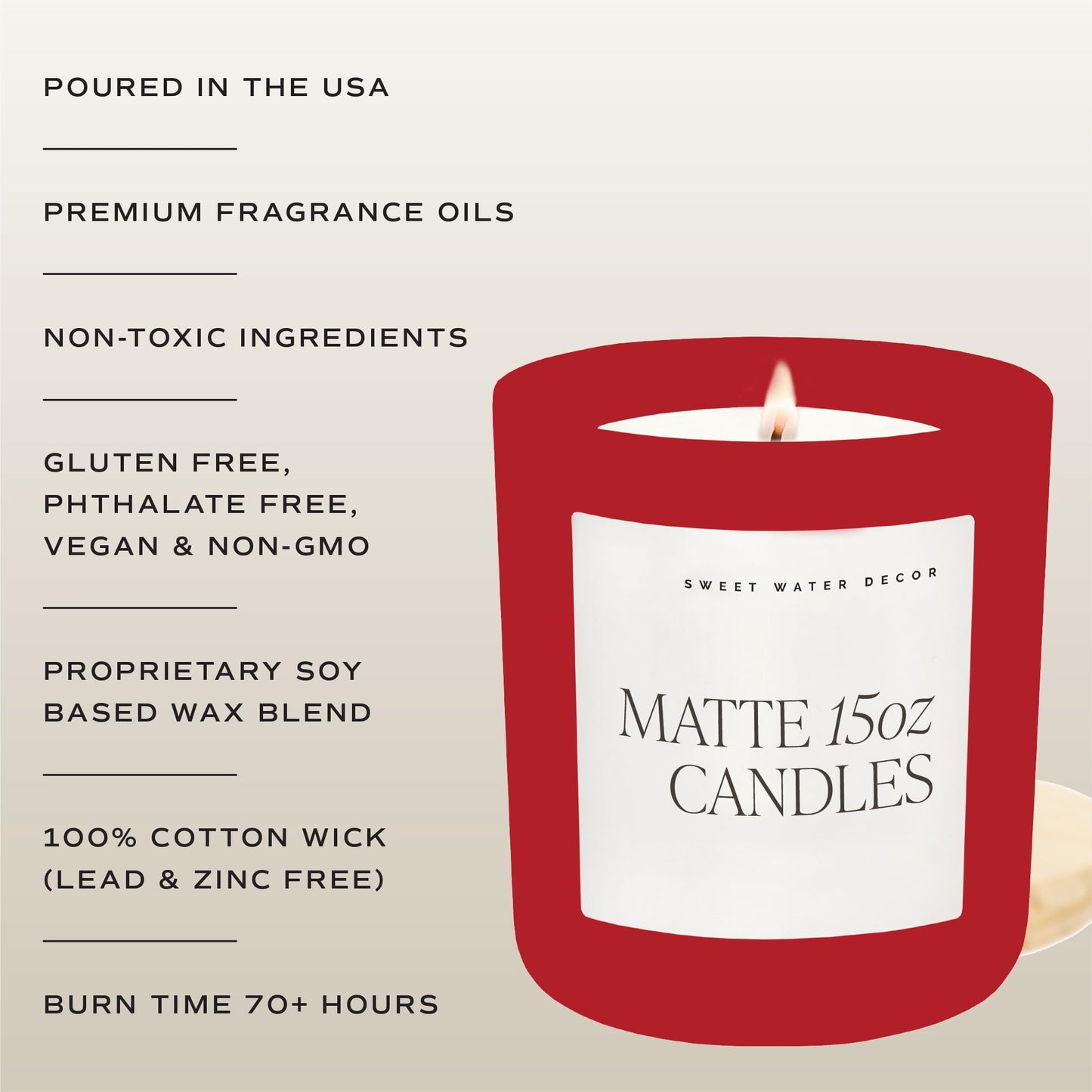Sweet Water Decor Love You Scented Candles - Soy Candles with Fresh Lavender, Geranium, Warm Mahogany and Earthy Teakwood - Candle Wax with 70 Hours Burn Time - 15Oz Red Matte Jar Wax Candle