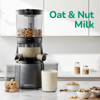 Canoly C16 Cold Press Juicer, 6" Extra Wide Feed Chute, 3-IN-1 Strainers (Juice & Sorbet & Nut Milk), Powerful AC Brushless Motor, Self Precut System, Juicer Machines with BPA-Free (Space Gray)