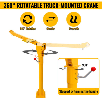 Migoda Davit Crane, 1100 lbs Truck Crane, 360° Swivel Manual Crane for Truck, Crane Hitch for Lifting Goods in Construction, Forestry, Factory, and Transport