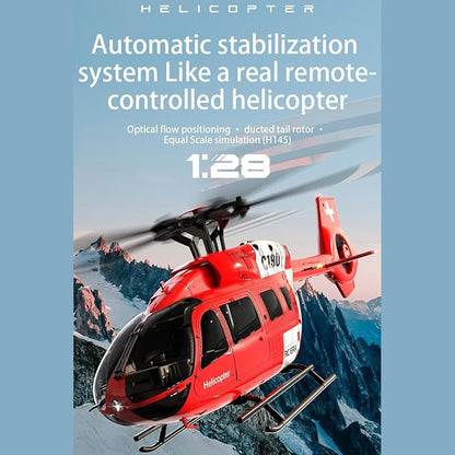 C190 Remote Control Helicopter for Adults 1:30 Scale H145 RC Helicopter 2.4G 6CH Single Propeller Aileron Free Optical Flow Positioning Six-axis Gyroscope Stabilization (Red White(2 Batteries))