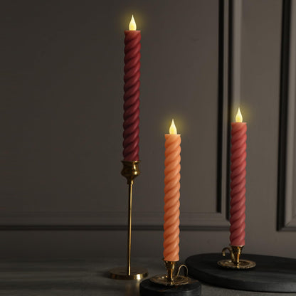 Baquler 6 Pcs Fall Flameless Taper Candle Twisted LED 9.65 Inch Fall Taper Candles Battery Operated Twisted Candlesticks for Thanksgiving Harvest Wedding Birthday Home Party Dinner Fireplace Decor