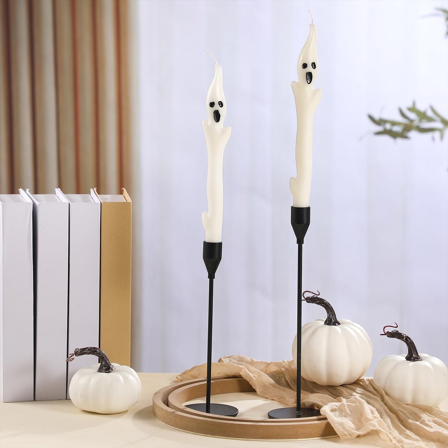 Conelist 6 Pack 10" Halloween Unscented Ghost Shaped Taper Candles Spooky Ghost Halloween Dinner Candles Home Table Decoration for Thanksgiving Autumn Festive Party Gift