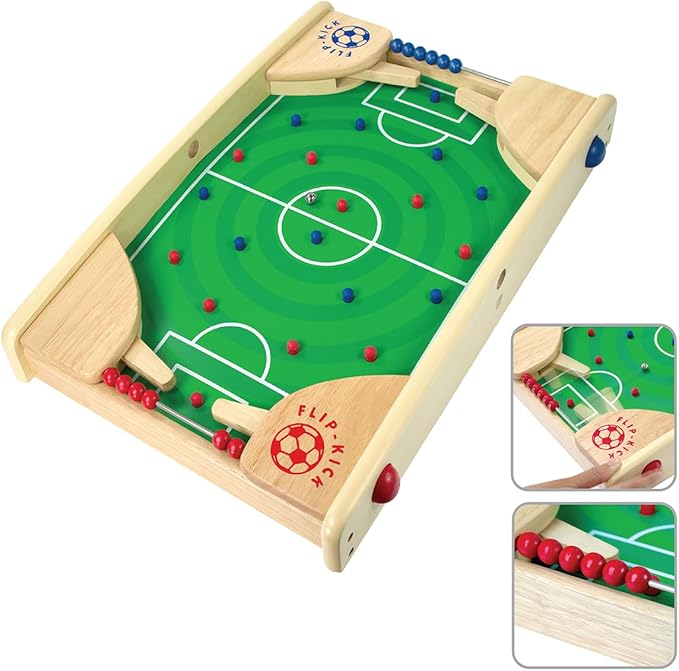 Flipkick: Wooden Tabletop Football/Soccer Pinball Games Indoor Portable Sport Table Board for Kids and Family