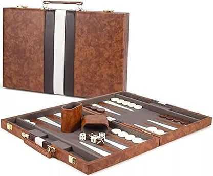 15inch Backgammon Set Classic Folding Board with Leather Case Portable Travel Game Ideal Gift Package for Strategy Lovers