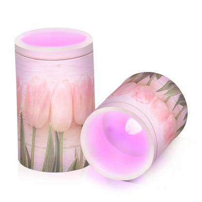 Lights Flameless Candles Spring Pink Tulip Flower Pillar Candles Set of 2 Battery Operated Remote Control Warm Lights Home Decor