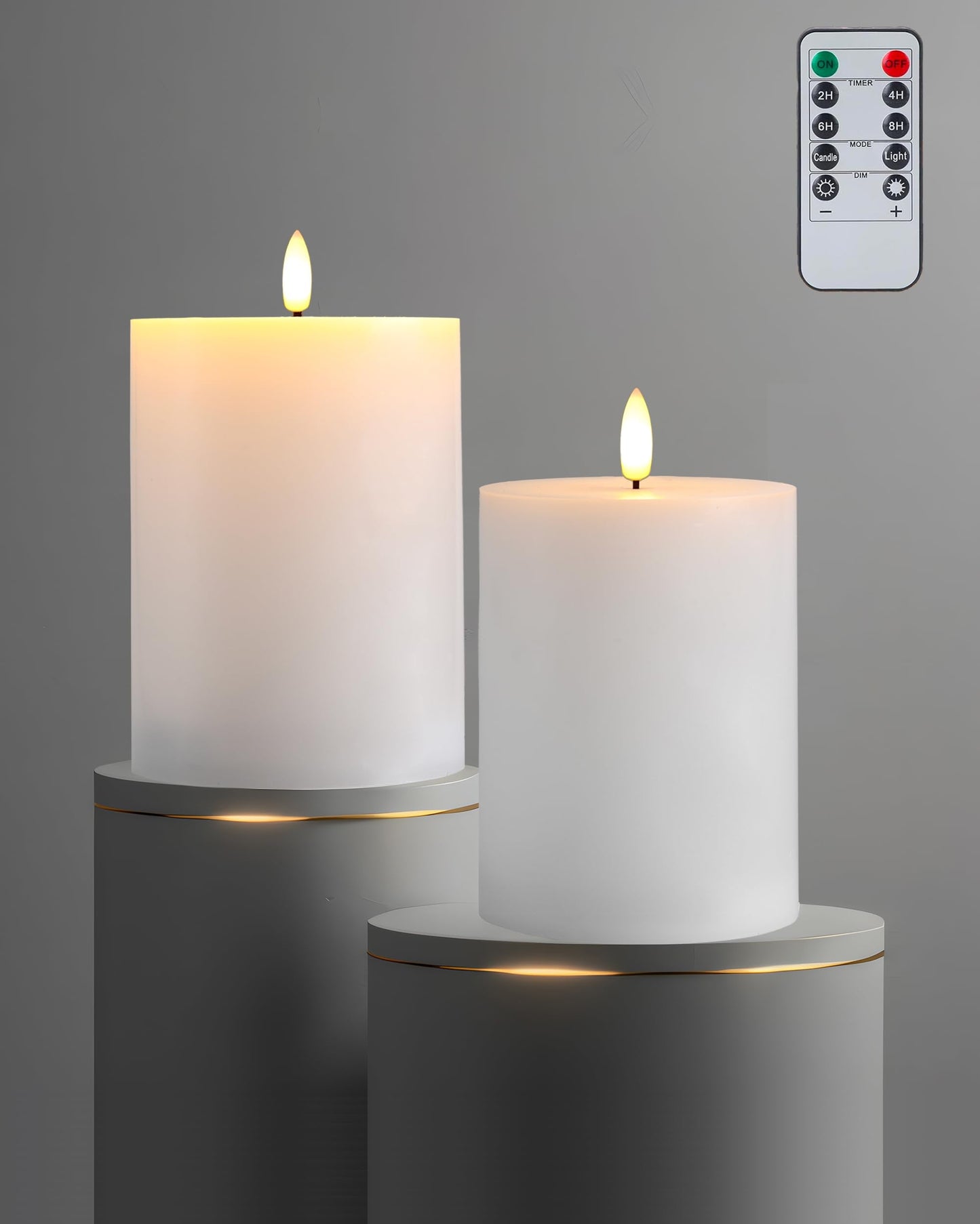 Gmnee 3"x4" Flickering Flameless Candles with Remote Timer, 3" Diameter White Pillar, Real Wax, Set of 2 Large Battery Operated LED Candles for Table and Fireplace Decor (H 4")