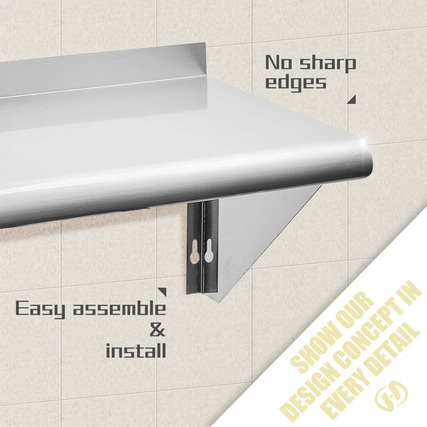 HALLY SINKS & TABLES H Stainless Steel Shelf 18 x 60 Inches, 450 lb, Commercial Wall Mount Floating Shelving for Restaurant, Kitchen, Home and Hotel