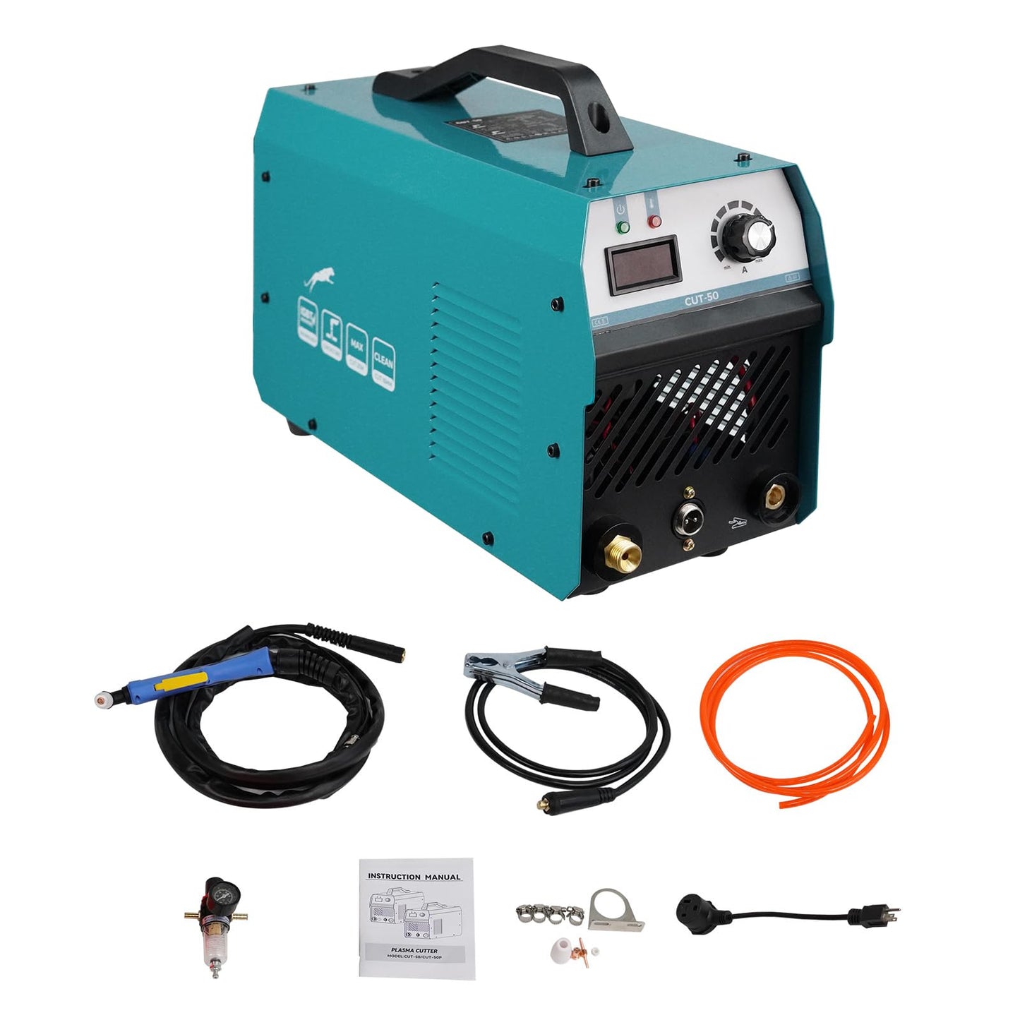 50 Amp Pilot Arc Plasma Cutter with Built-In Air Compressor, 110V/220V Dual HF High Frequency Portable Cutting Machine for Auto Body Repair, Home Workshop & DIY Projects