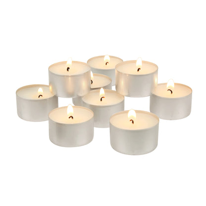 Stonebriar Long Burning Tea Light Candles, 6 to 7 Hour Extended Burn Time, White, Unscented, Bulk 200-Pack (SM-TL200) & SB-SP-3548A Tall 3 x 6 Inch Unscented Ivory Pillar Candle Set, Set of 6, 3x6
