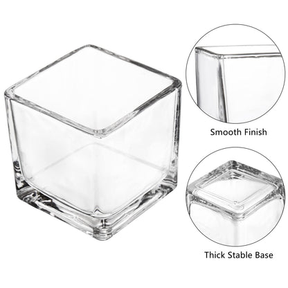 ZEAYEA Set of 18 Small Square Glass Vase, 2.4" x 2.4" Clear Cube Vase for Wedding Centerpieces Home Party Decoration, Square Glass Votive Candle Holder
