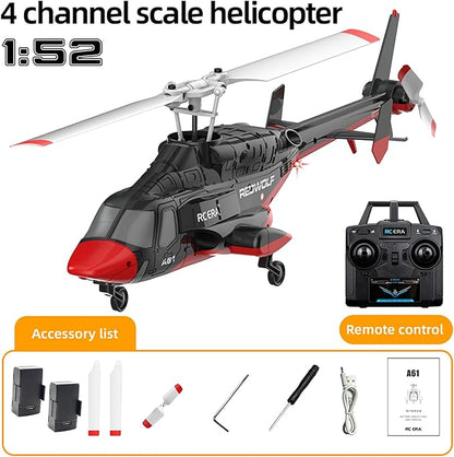 A61 Airwolf Remote Controlled Helicopter Aircraft Plane 4CH RC Heli Aileronless 1/42 Scale 6-Axis Gyroscope Altitude Hovering Optical Flow Position 2Batteries for Adults Beginners/Black red