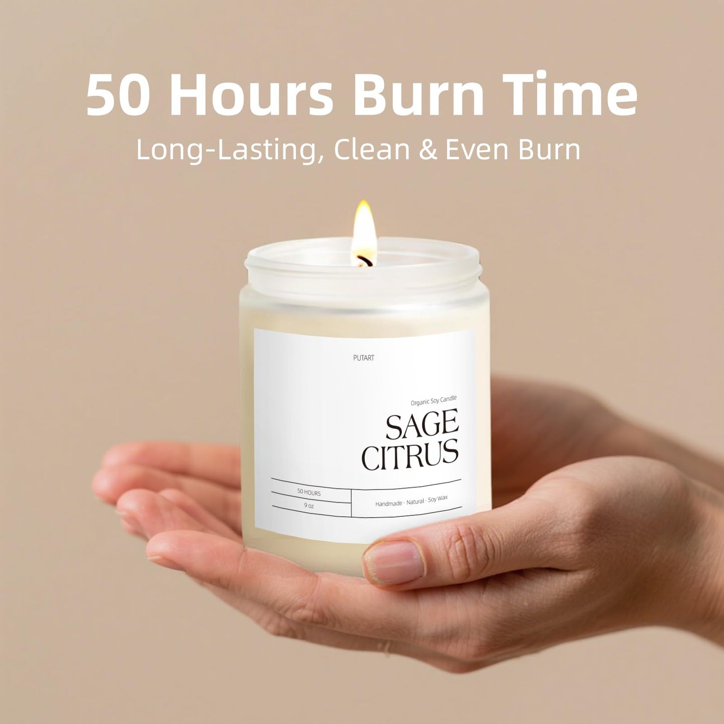 Putart Sage Citrus Candles for Home Scented, 9oz Natural Soy Aromatherapy Non Toxic Candles with Long Lasting Fragrance & Clean Burn, Luxury Jar Candle Gift for Women, Men, Home Decoration, White