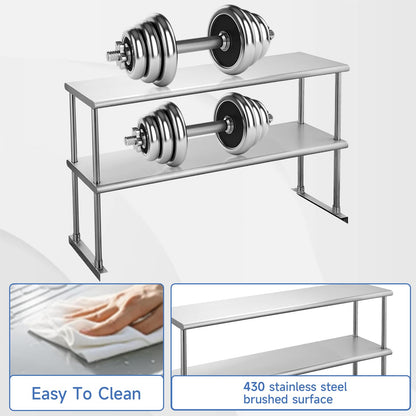 ROCKPOINT Stainless Steel overshelf for Prep Work Table 12" D x 60" W,Commercial Double Overshelf in Kitchen, Home,Restaurant,Garage with countertop Capacity 400lb