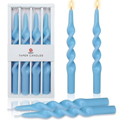 10 Inch Taper Candles Candle Sticks Unscented Handmade Set of 4 Long Burning Smokeless Twisted Candlesticks for Wedding Decoration Home Party(Blue)