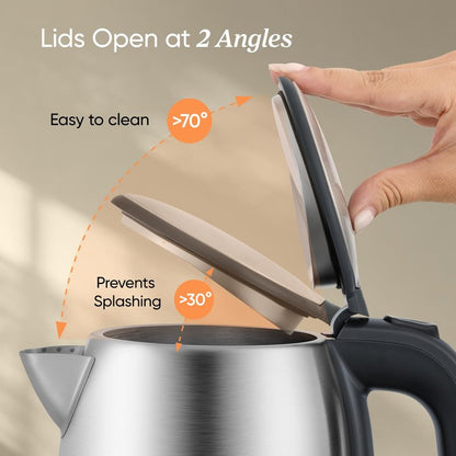 COSORI Electric Kettle, Plastic-Free Interior, 2 Lid Opening Angles, Easy to Clean, Automatic Shut Off & Boil-Dry Protection, Stainless Steel Tea Kettle, Hot Water Boiler & Heater, 1.7L, 1500W