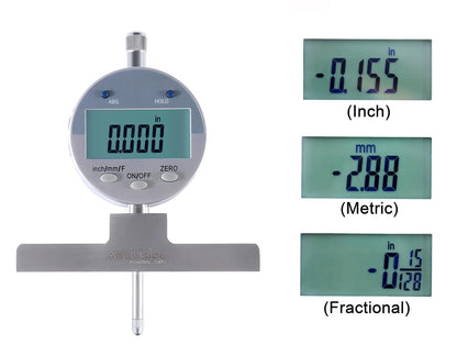 Accusize Industrial Tools - 0-22 inch Electronic Digital Depth Gauge, Inch/Metric/Fractional, 2 Extra Points for Small Hole Applications, P103-0188