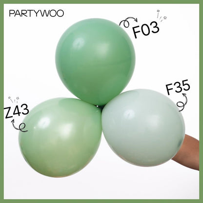PartyWoo Dusty Green Balloons 50pcs 12 Inch Sage Olive Eucalyptus Green Boho Neutral Latex Helium Balloons for Baby Shower Wedding Jungle Dinosaur Themed Birthday Party Decorations Green-F35