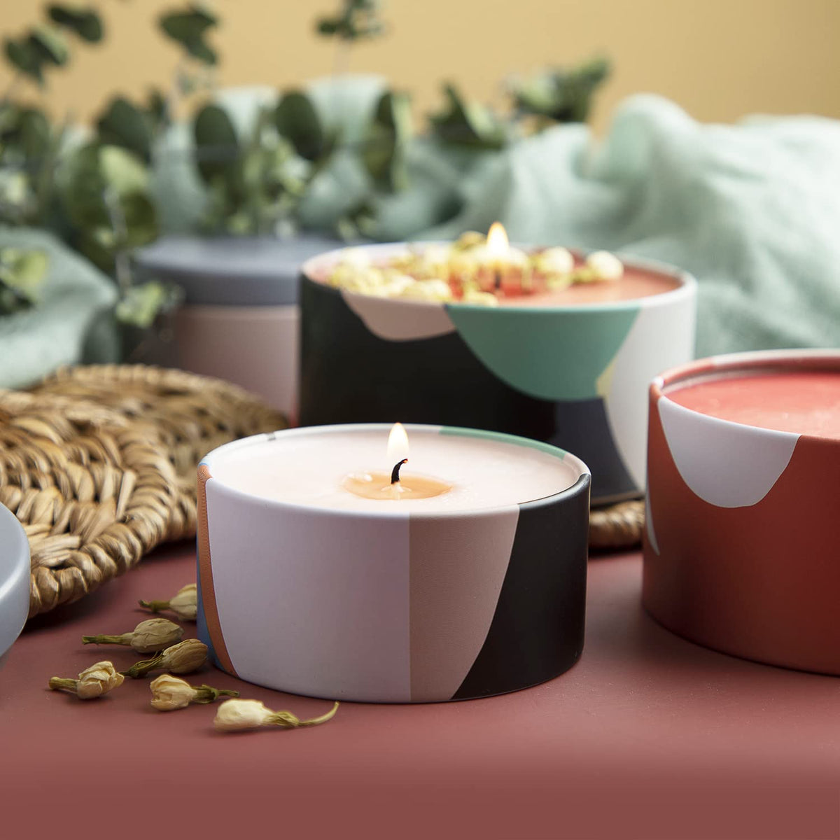 Hearth & Harbor Tin Candle Jars for Making Candles - DIY Candle Containers with Lids - Metal Candle Jars - Bulk Tins Storage for Candle (12, Artistic Floral)