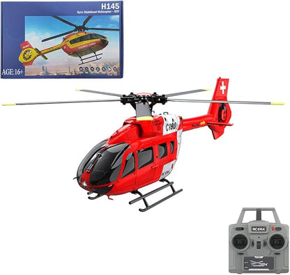 C190 Remote Control Helicopter for Adults 1:30 Scale H145 RC Helicopter 2.4G 6CH Single Propeller Aileron Free Optical Flow Positioning Six-axis Gyroscope Stabilization (Red White(1 Battery))