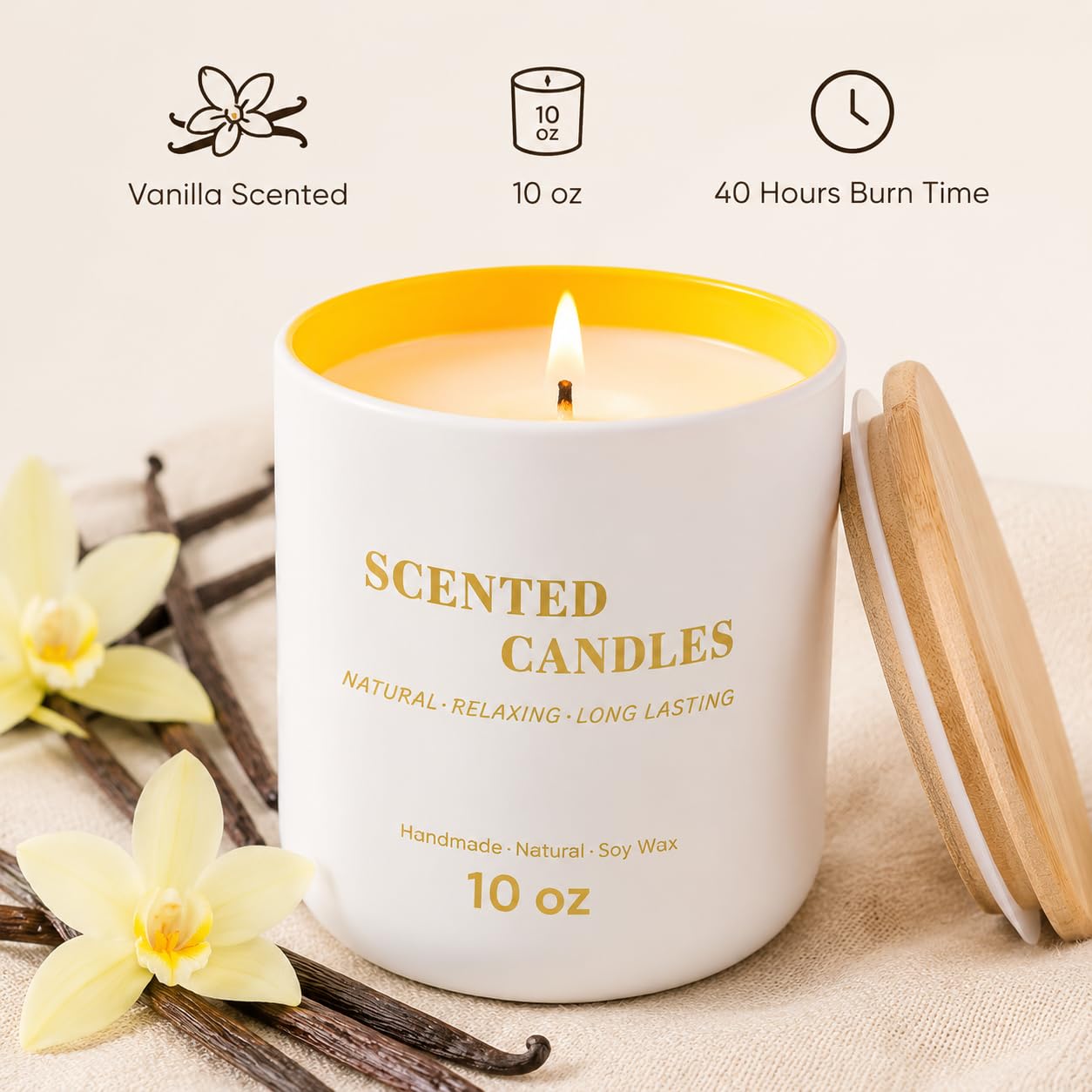 Lanttu Vanilla Scented Candle for Home Decor, 10 oz Natural Soy Wax Jar Candles, 39 Hours Long Lasting Burning Candles for Mom Friend Birthday Housewarming Gift