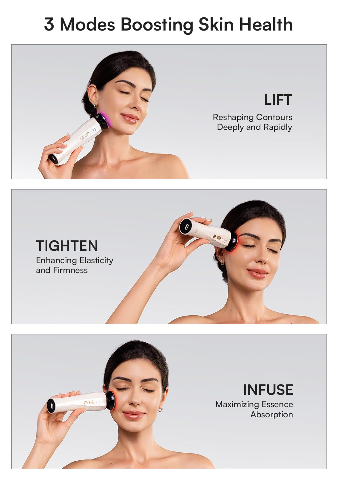 INIA 3-in-1 Red Light Therapy for Face and Neck Facial Massager True Beauty Glow Device, Lifting & Firming Skincare Tool