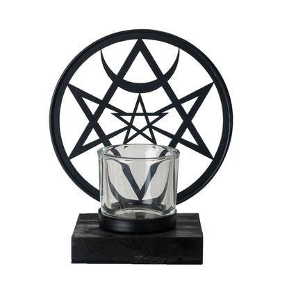 Pacific Giftware Unicursal Hex Tea Light Holder by Alchemy England Gothic Candle Holder Featuring The Unicursal Hexagram with Crescent Moon Symbol Ideal for Mystical Home Decor 6.75" Tall